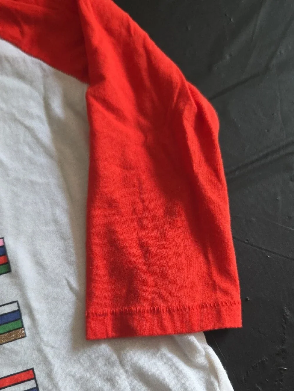 Old Navy White and Red Raglan Long Sleeve Tee with Multicolor LOVE Graphic